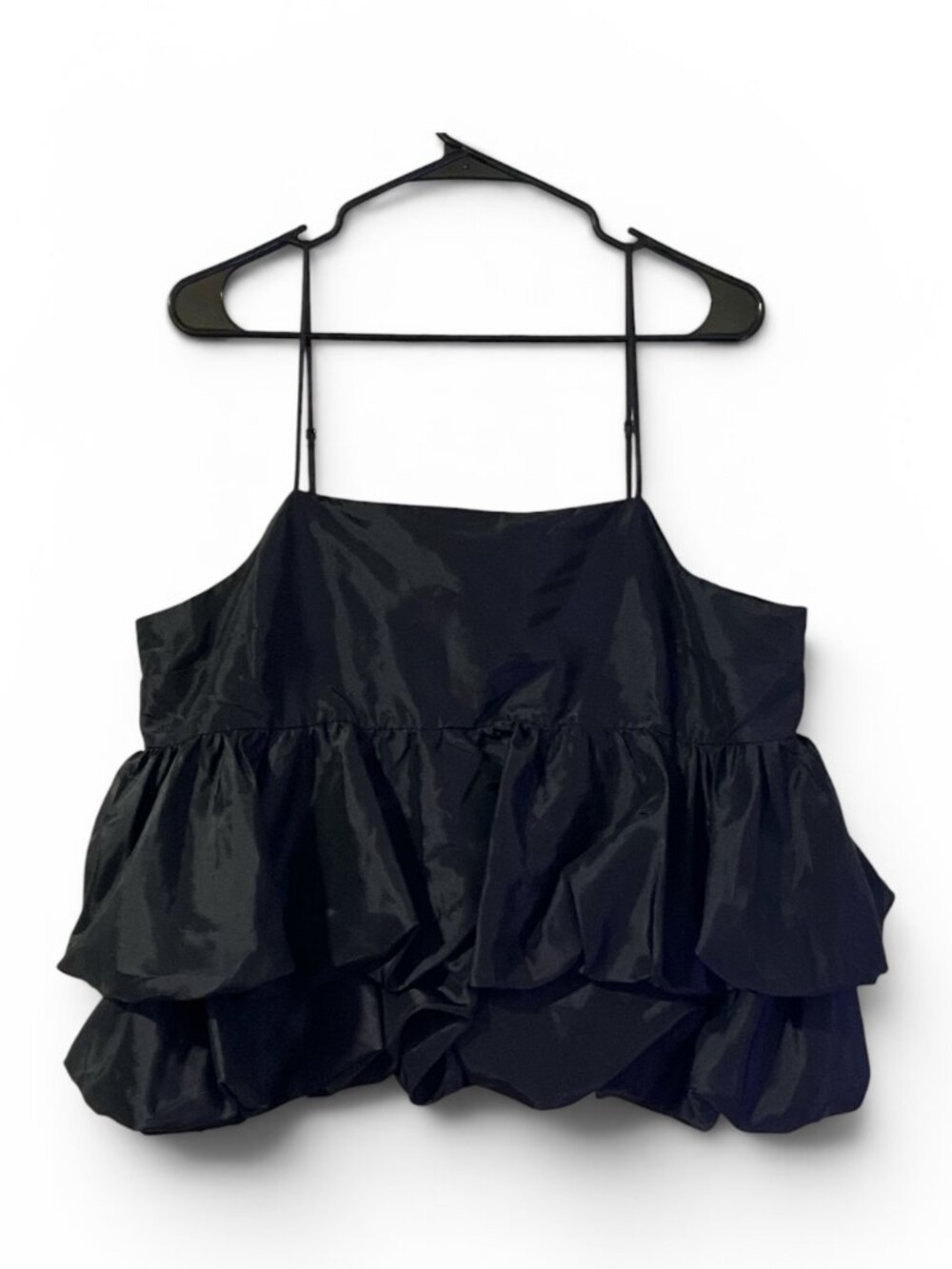 Cropped ruffle bubble hem top in Black - Size XL